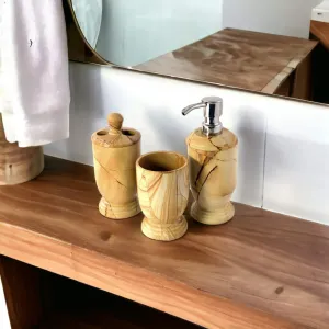 3-Piece Bathroom Accessory Set - Teak Marble