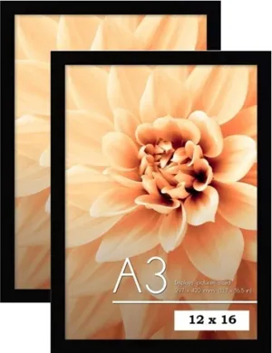 A3 Size Photo Frame 12 x 16 Black Frame Blank/Empty Photo Frame For Wall Artwork/Paintings/Quotes Synthetic Wood) Set-Pack of 2