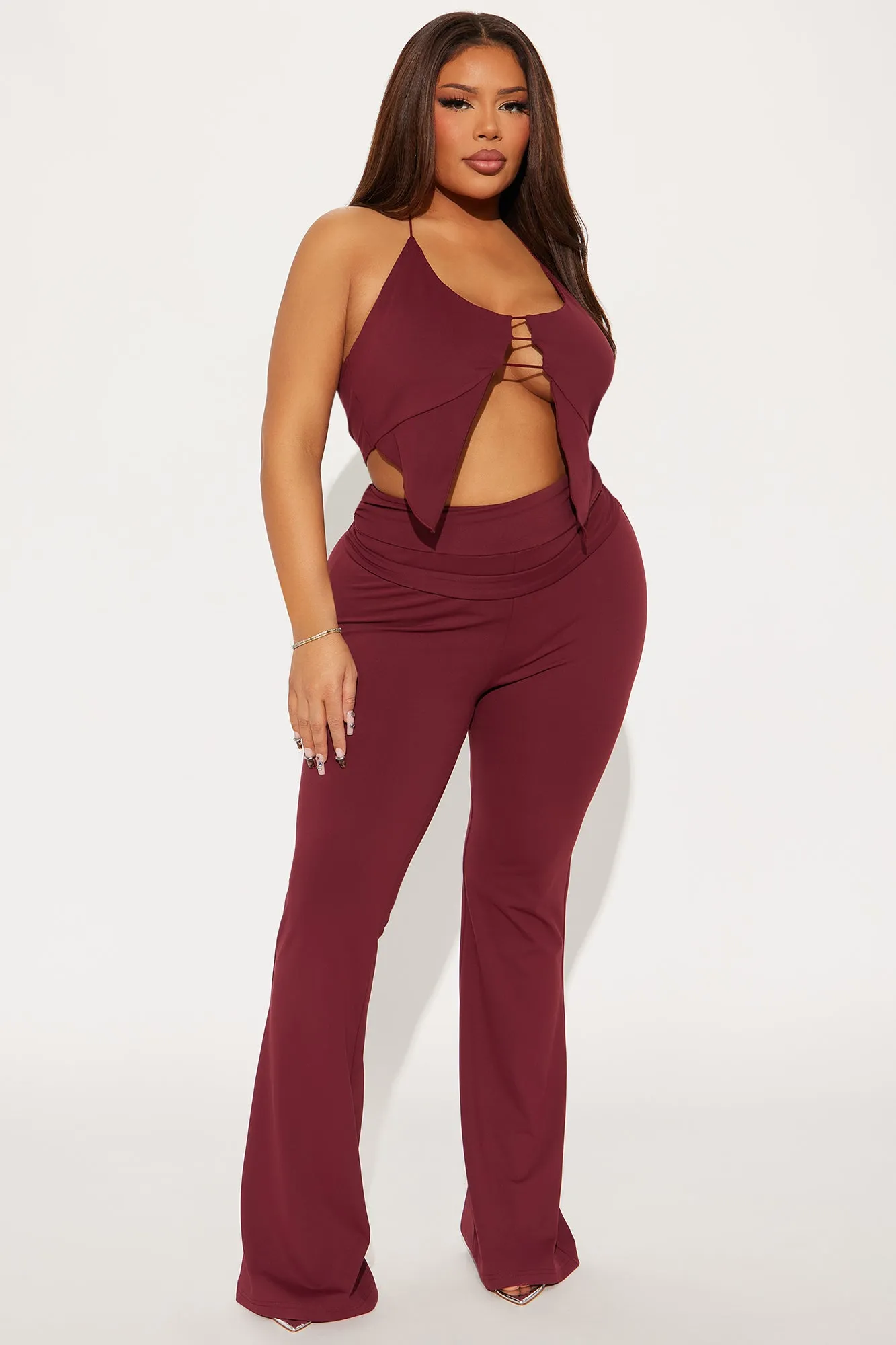 After Hours Halter Pant Set - Wine