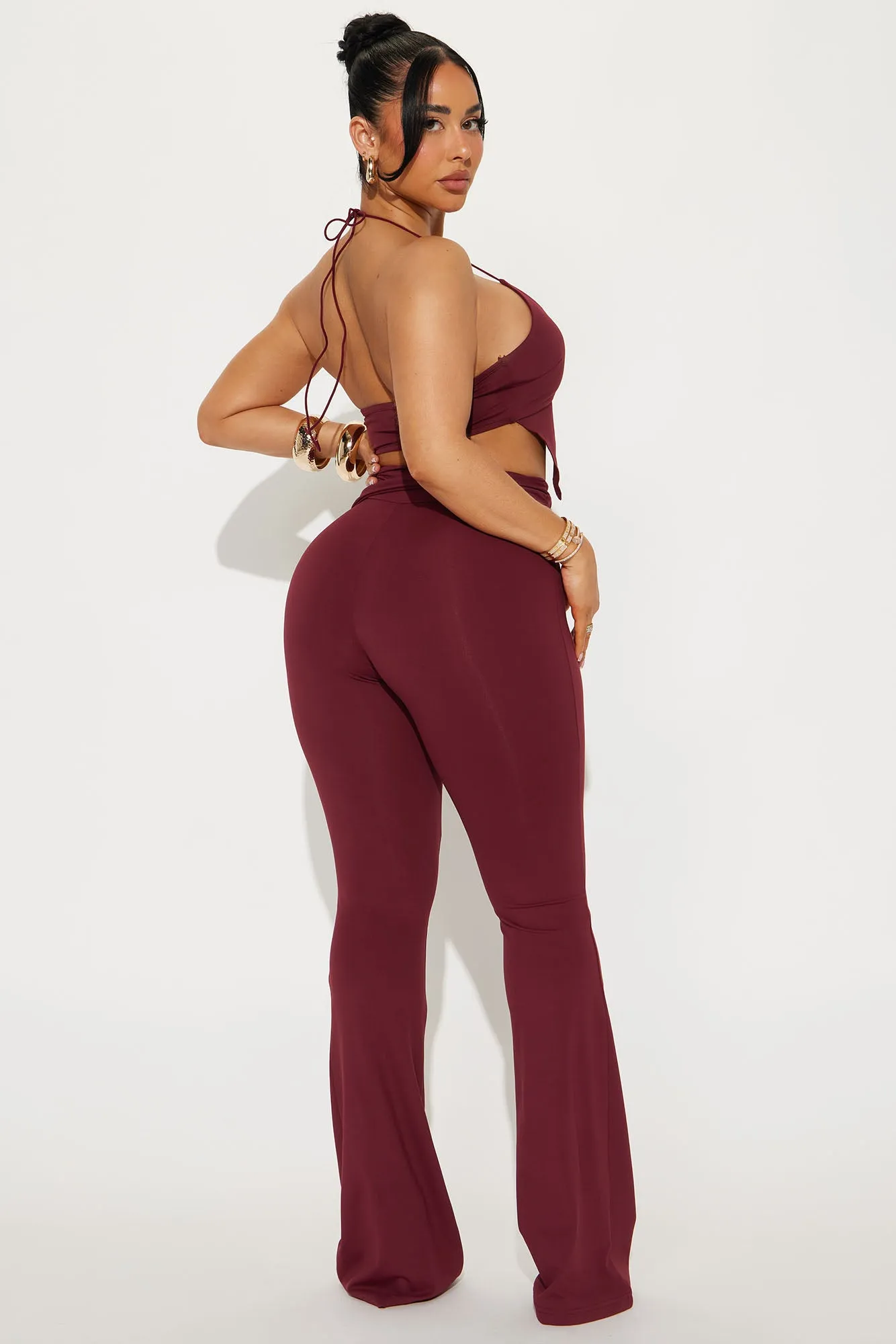 After Hours Halter Pant Set - Wine