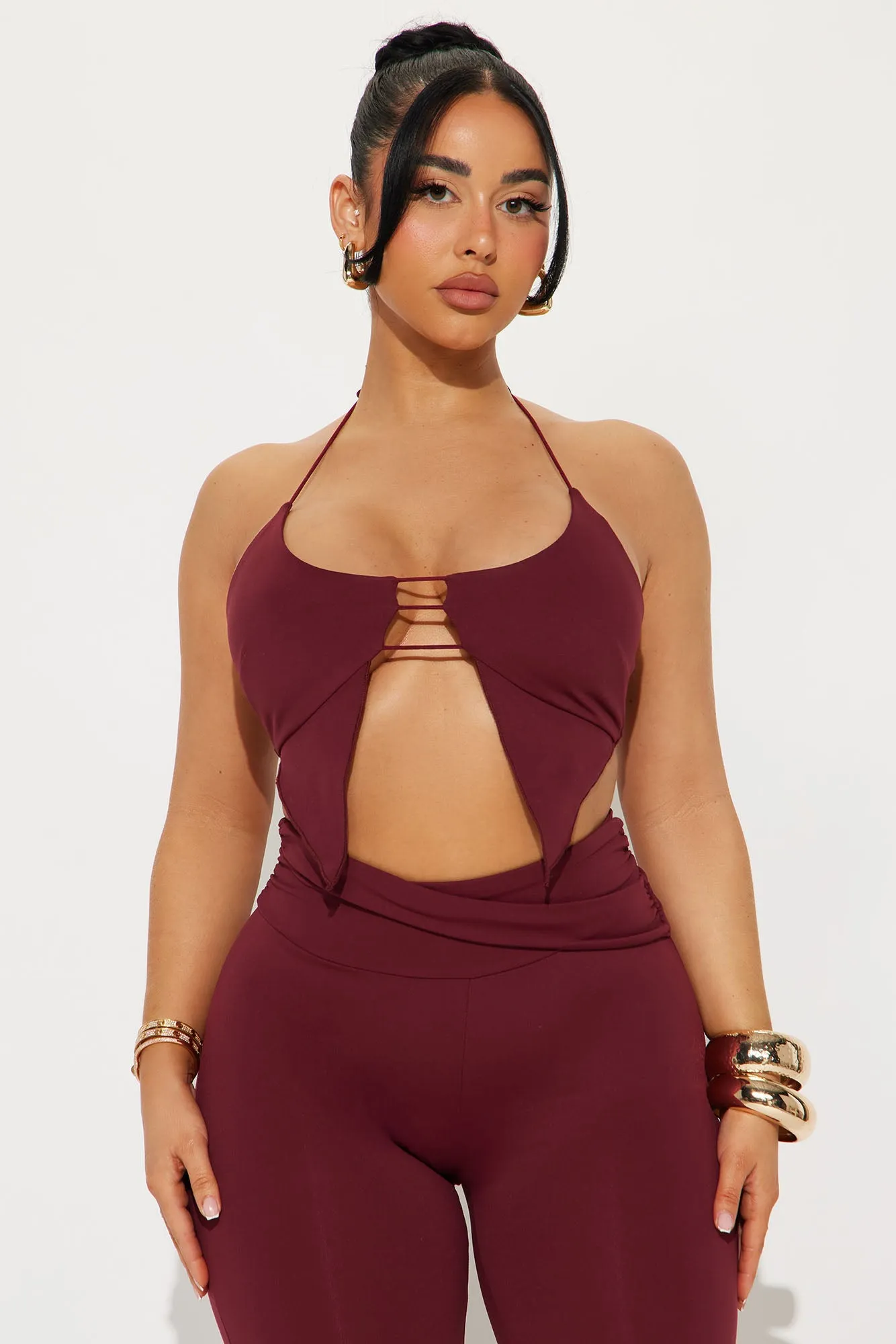 After Hours Halter Pant Set - Wine