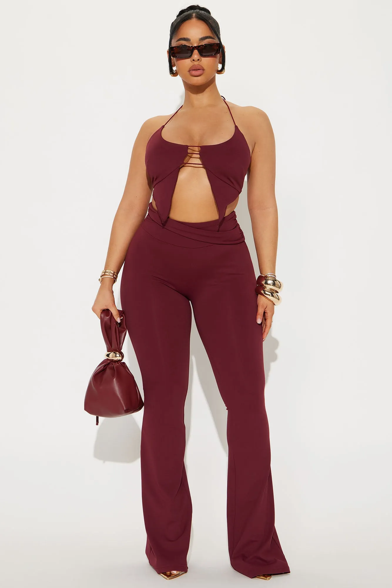 After Hours Halter Pant Set - Wine