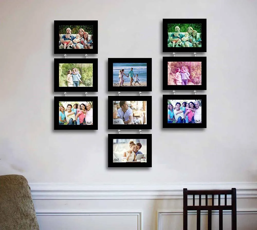 Art Street Eccentric Drop Synthetic Photo Frame (Black,Set of 9 Photo Frames)