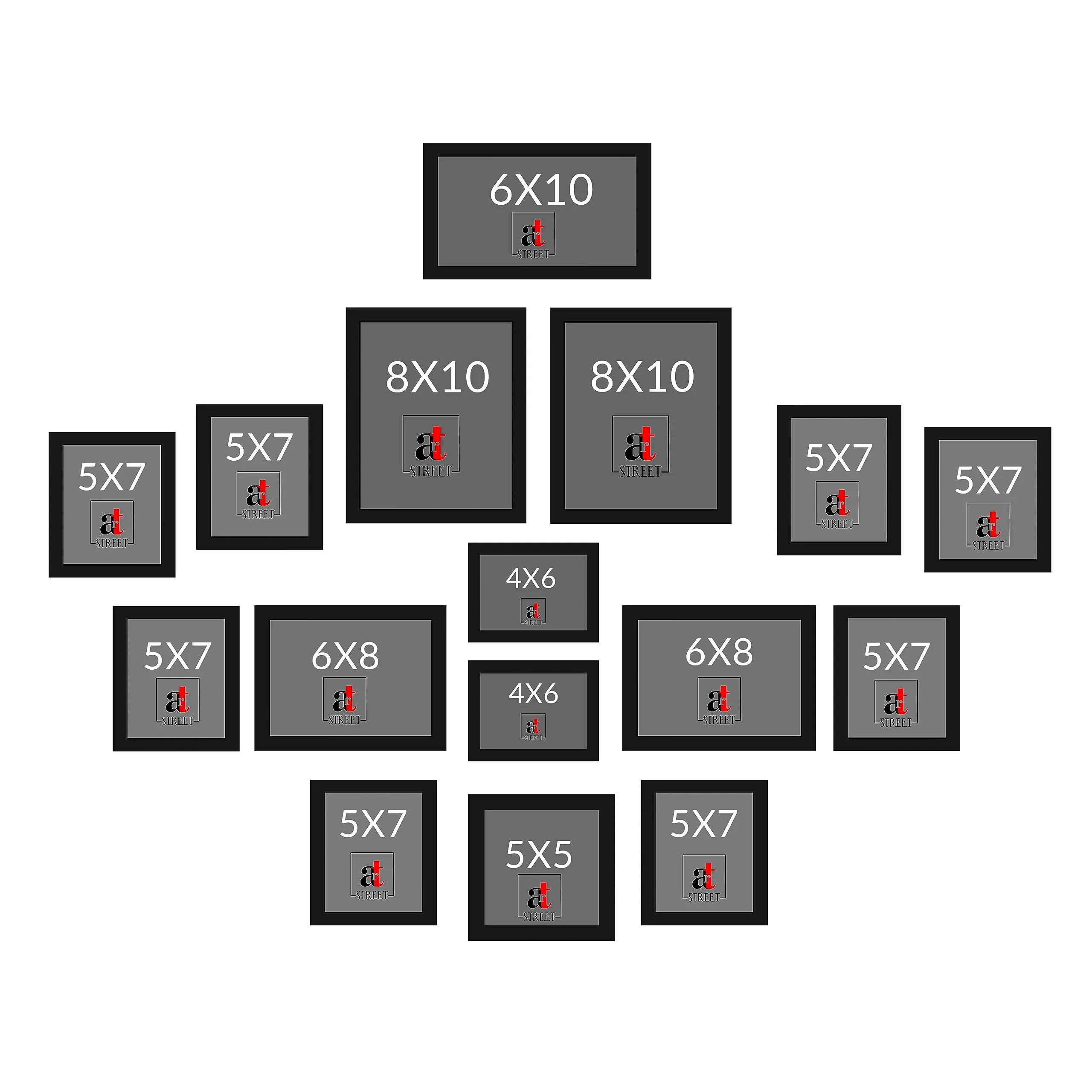 Art Street Large Collage Wall Photo Frame Individual Picture Frame Set For Living Room, Decorative Wall Hanging Home Decor - Set Of 16 (4x6, 5x5, 5x7, 6x8, 6x10, 8x10 Inch, White-Blue)