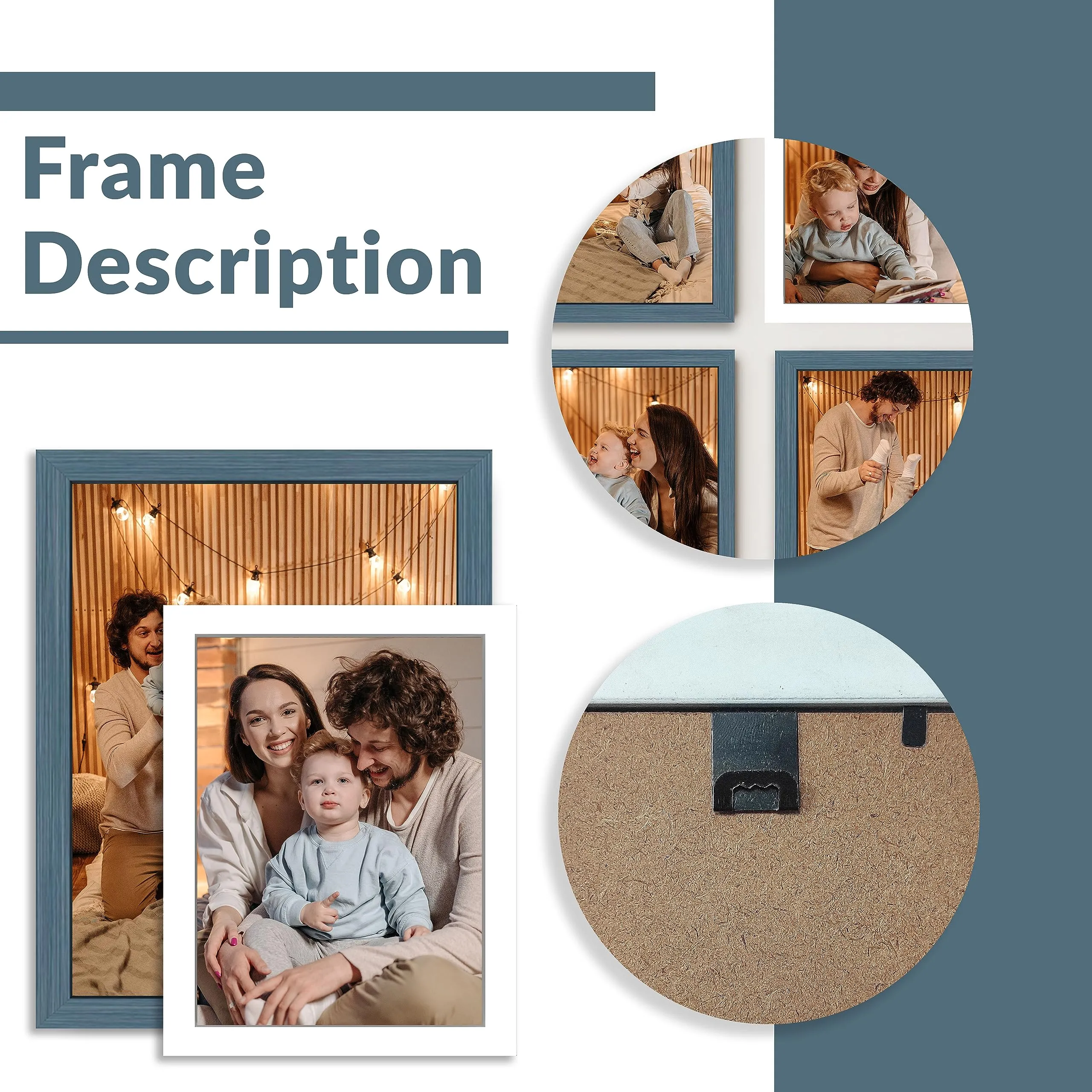 Art Street Large Collage Wall Photo Frame Individual Picture Frame Set For Living Room, Decorative Wall Hanging Home Decor - Set Of 16 (4x6, 5x5, 5x7, 6x8, 6x10, 8x10 Inch, White-Blue)