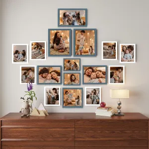 Art Street Large Collage Wall Photo Frame Individual Picture Frame Set For Living Room, Decorative Wall Hanging Home Decor - Set Of 16 (4x6, 5x5, 5x7, 6x8, 6x10, 8x10 Inch, White-Blue)