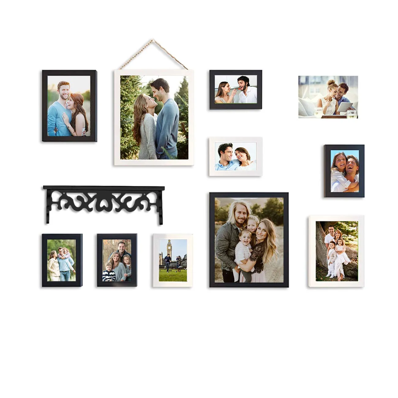 Art Street Photo Frame Set of 11 Individual Black & White Wall Photo Frames With Wall Shelf for home decoration