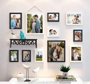 Art Street Photo Frame Set of 11 Individual Black & White Wall Photo Frames With Wall Shelf for home decoration