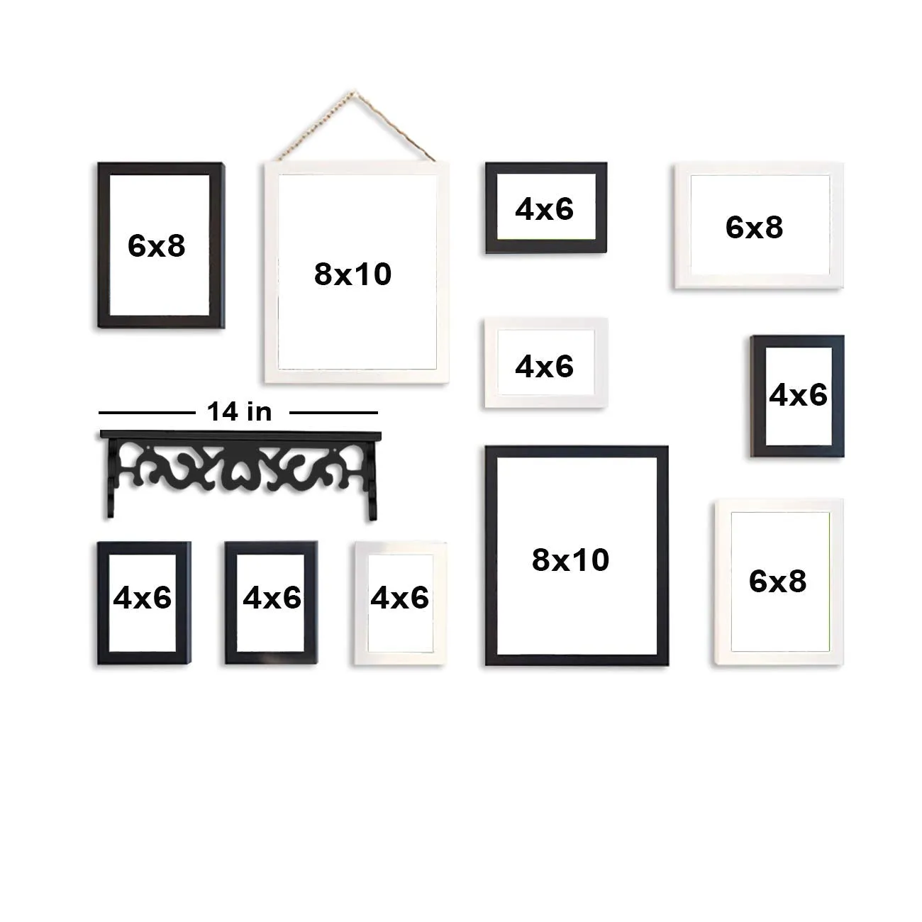 Art Street Photo Frame Set of 11 Individual Black & White Wall Photo Frames With Wall Shelf for home decoration