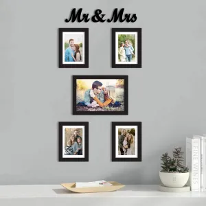 Art Street Set of 5 Black Wall Photo Frame, Picture Frame for Home Decor with Mr & Mrs MDF Plaque (Size - 4x6, 5x7 Inchs)