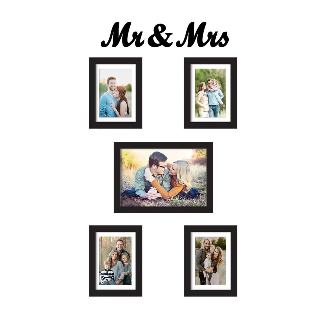 Art Street Set of 5 Black Wall Photo Frame, Picture Frame for Home Decor with Mr & Mrs MDF Plaque (Size - 4x6, 5x7 Inchs)