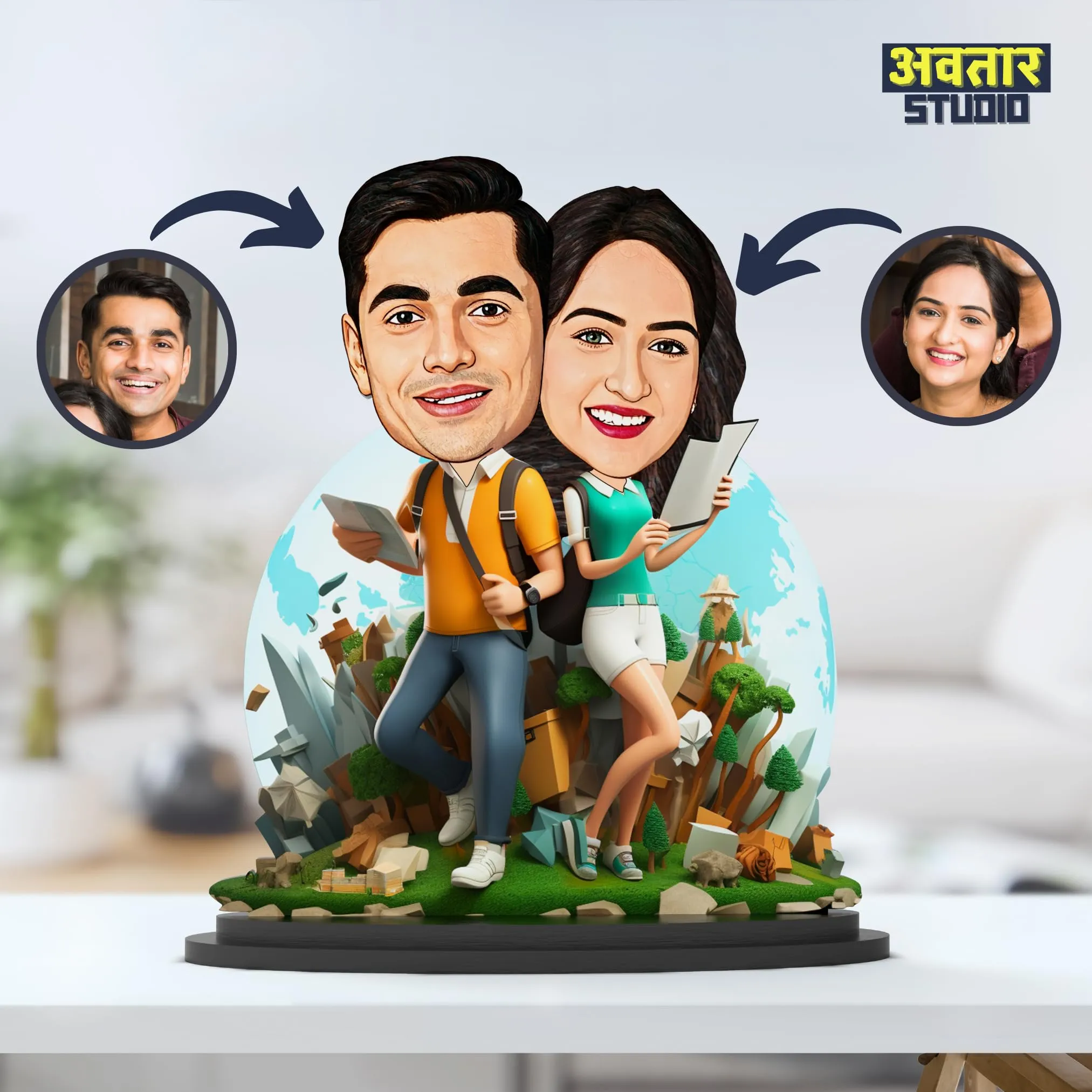 Avatar Studio Personalized Gift for Wife, Husband, Girlfriend, Boyfriend, Friends Character Caricature Photo Frame Unique Design Customized Gift for Friends & Family (Couple 7)
