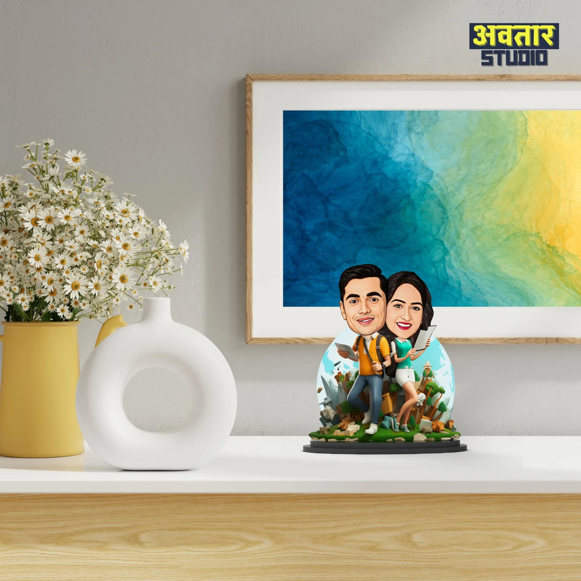 Avatar Studio Personalized Gift for Wife, Husband, Girlfriend, Boyfriend, Friends Character Caricature Photo Frame Unique Design Customized Gift for Friends & Family (Couple 7)