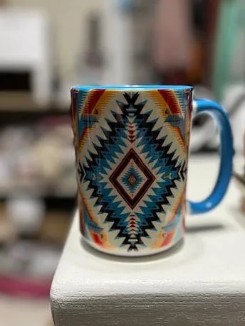 Aztec 15 oz Turquoise Coffee Mug with Ceramic Coaster - Multi Colors
