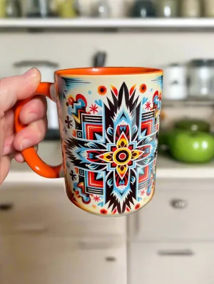 Aztec 15 oz Turquoise Coffee Mug with Ceramic Coaster - Multi Colors