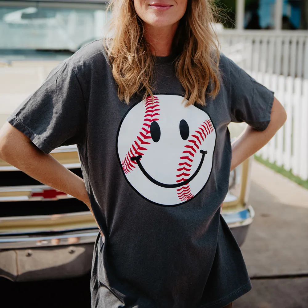 Baseball Happy Face Cute Graphic Tee