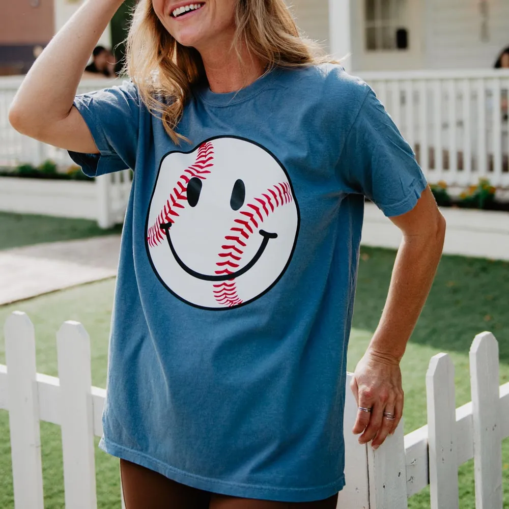 Baseball Happy Face Cute Graphic Tee