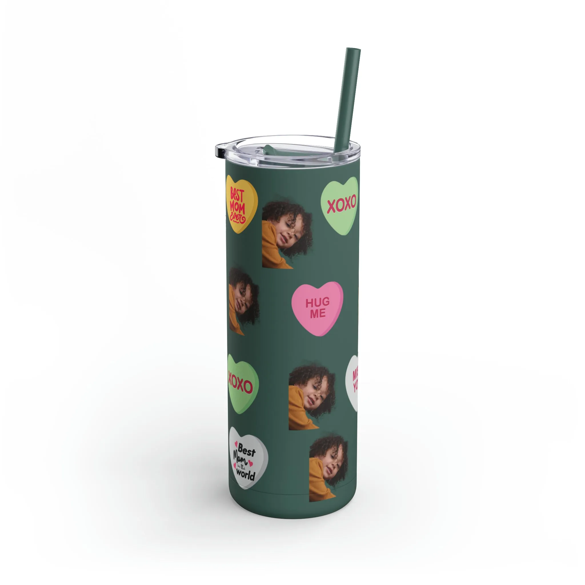 Best Mama Photo Valentine Tumbler, Valentine's Day gift, Tumblers, Auntie gift, Sister gift, Gift for her, Skinny Matte Tumbler, 20oz