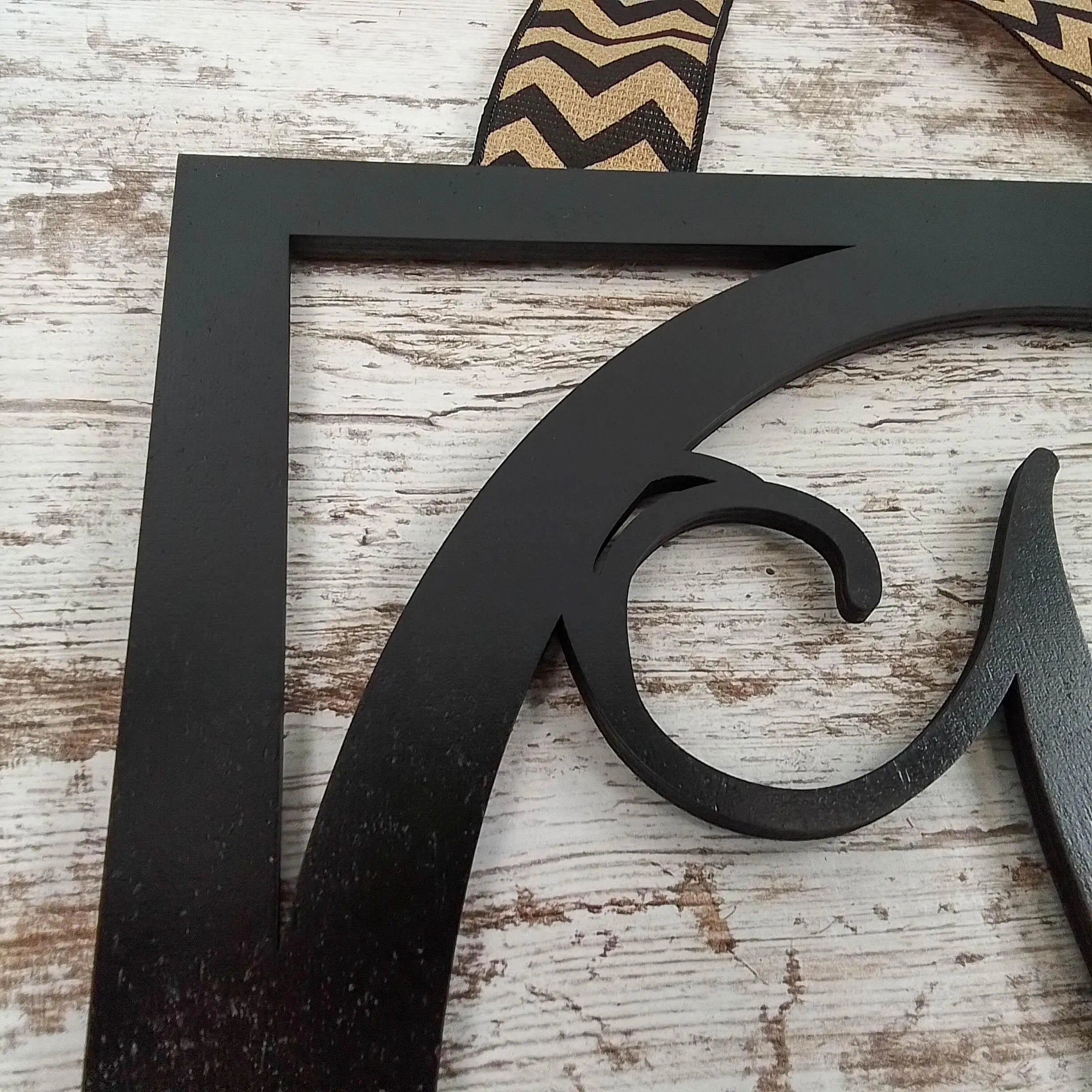 Black Burlap Initial Monogram Door Hanger - Gift for Mom - Framed Wood Wreath