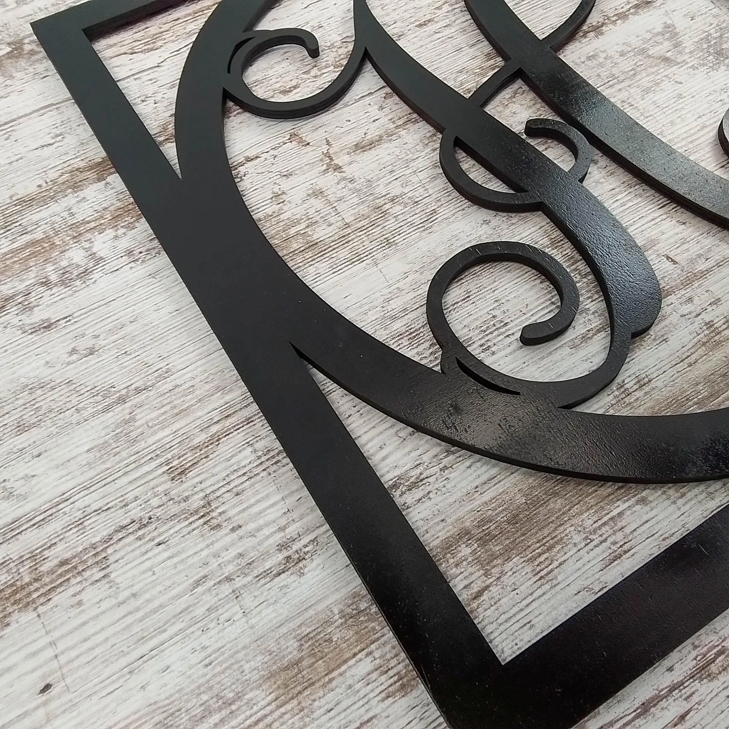 Black Burlap Initial Monogram Door Hanger - Gift for Mom - Framed Wood Wreath
