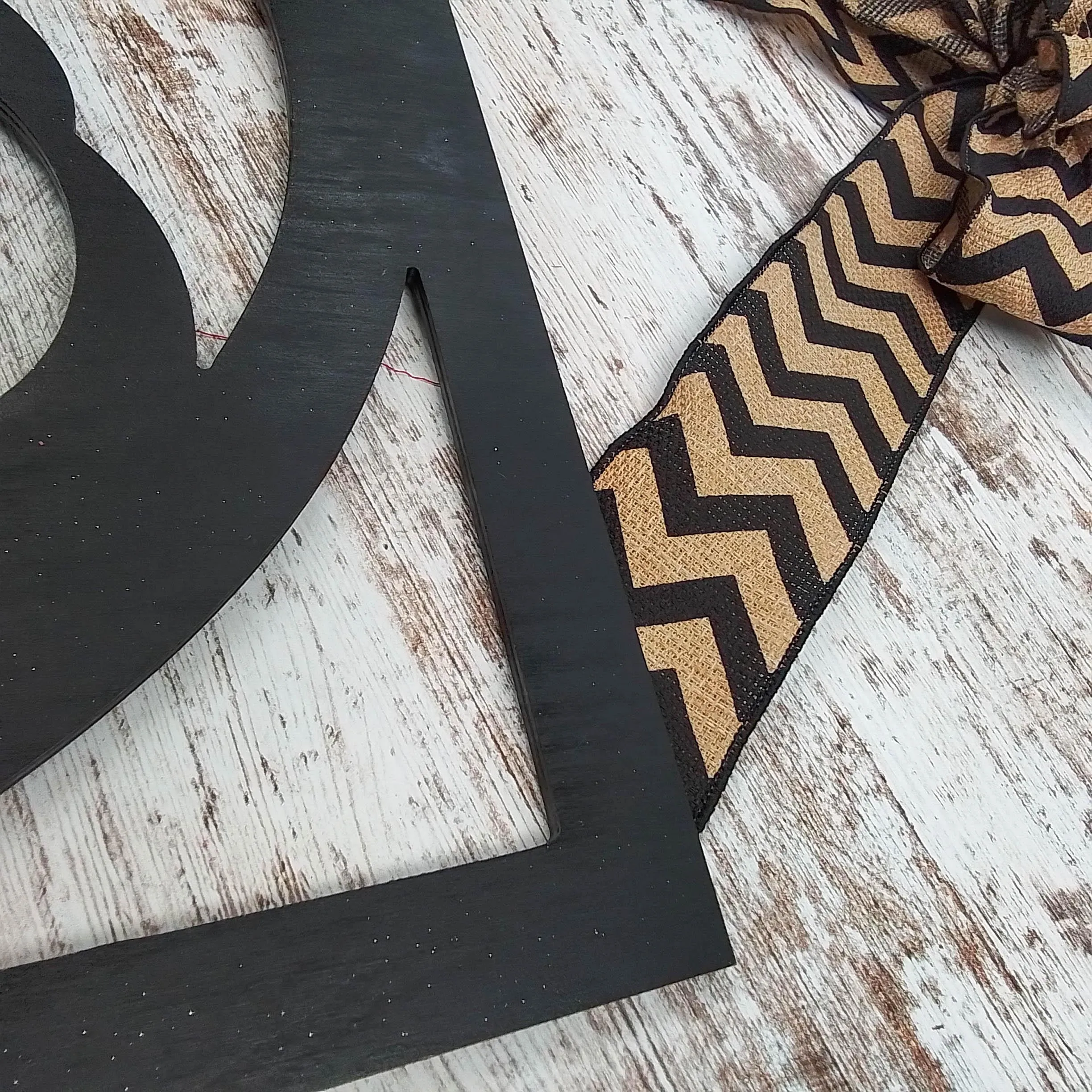 Black Burlap Initial Monogram Door Hanger - Gift for Mom - Framed Wood Wreath