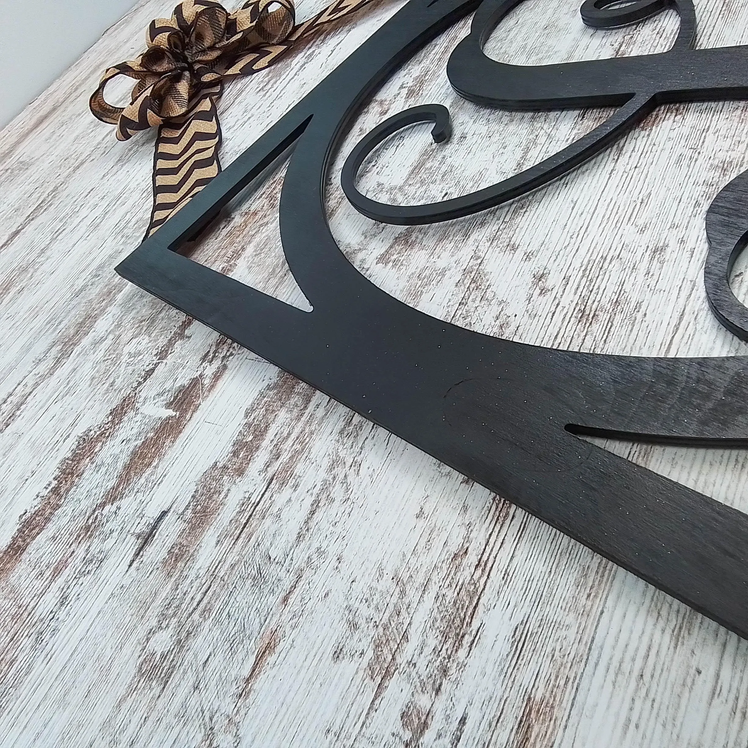 Black Burlap Initial Monogram Door Hanger - Gift for Mom - Framed Wood Wreath