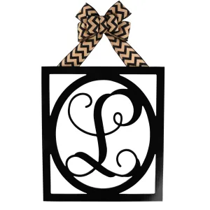 Black Burlap Initial Monogram Door Hanger - Gift for Mom - Framed Wood Wreath