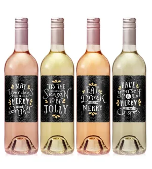 Black Gold Christmas Wine Label Set
