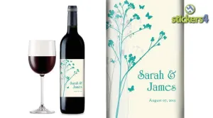 Branches & Butterflies (Light) Custom Printed Wedding Wine Bottle Label