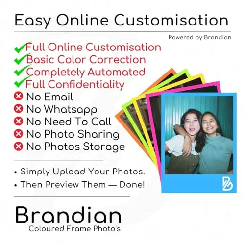 Brandian 30 Customised Coloured Frame Photo Print Picture Prints Customize Your Photos with our Style Prints Add Text & Emoji Gift Multicolour 4 X 3 Inches, (Pack of 30)