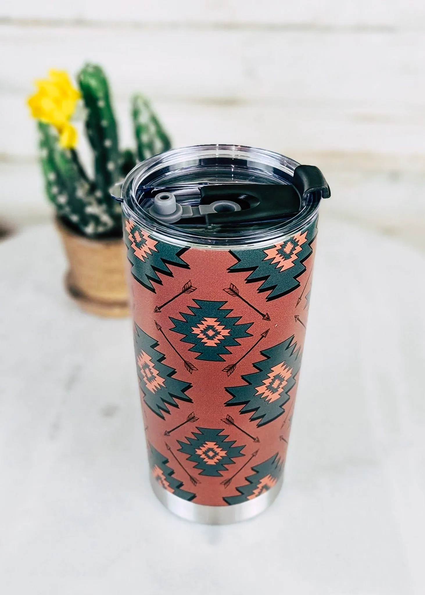 Brown Aztec & Teal Tumbler
