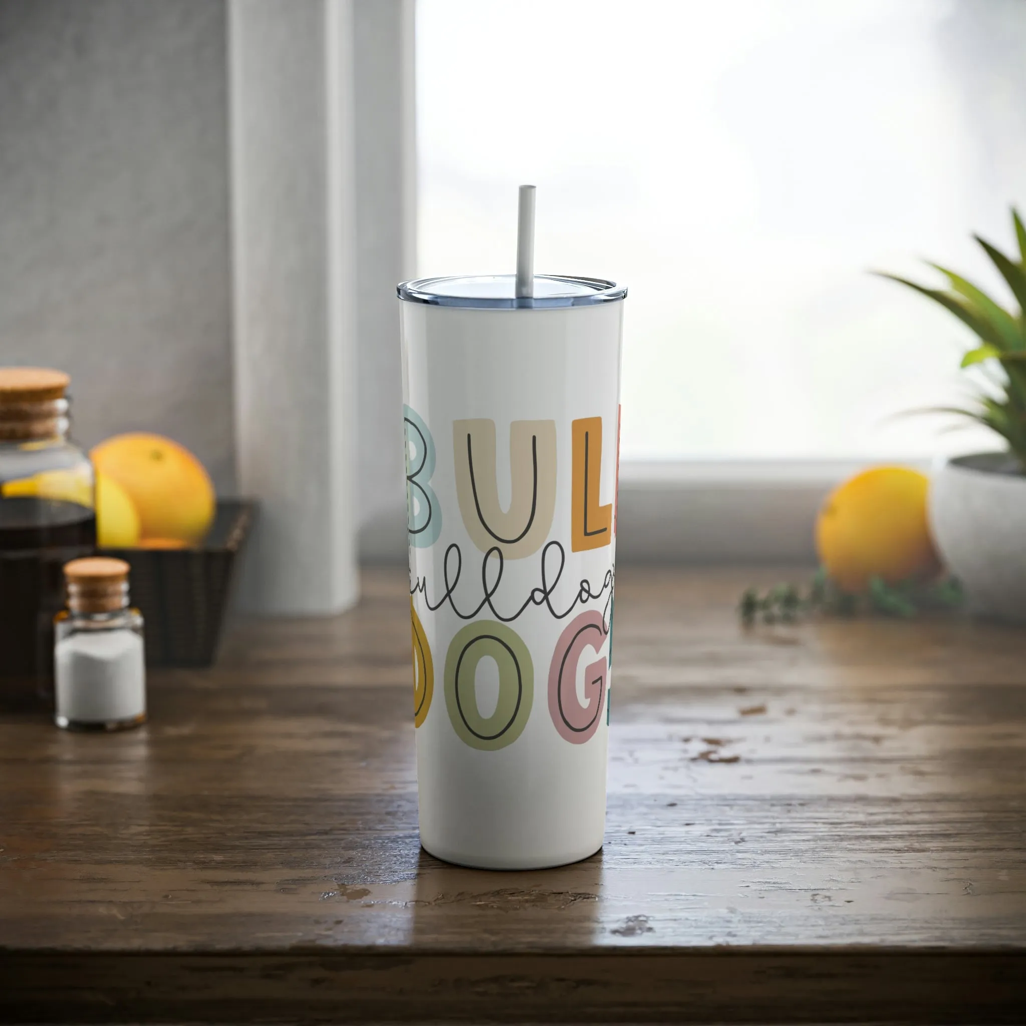 Bulldogs Colorful Skinny Steel Tumbler with Straw, 20oz