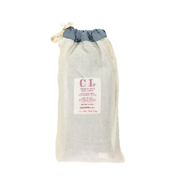 Camomile London Petit House Cushion – Mini Check Blue