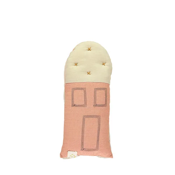 Camomile London Petit House Cushion – Mini Check Coral