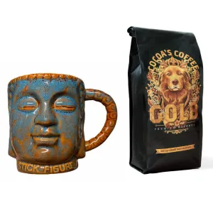Cocoa's Coffee Gold & Zen Buddha Mug (handmade) Bundle