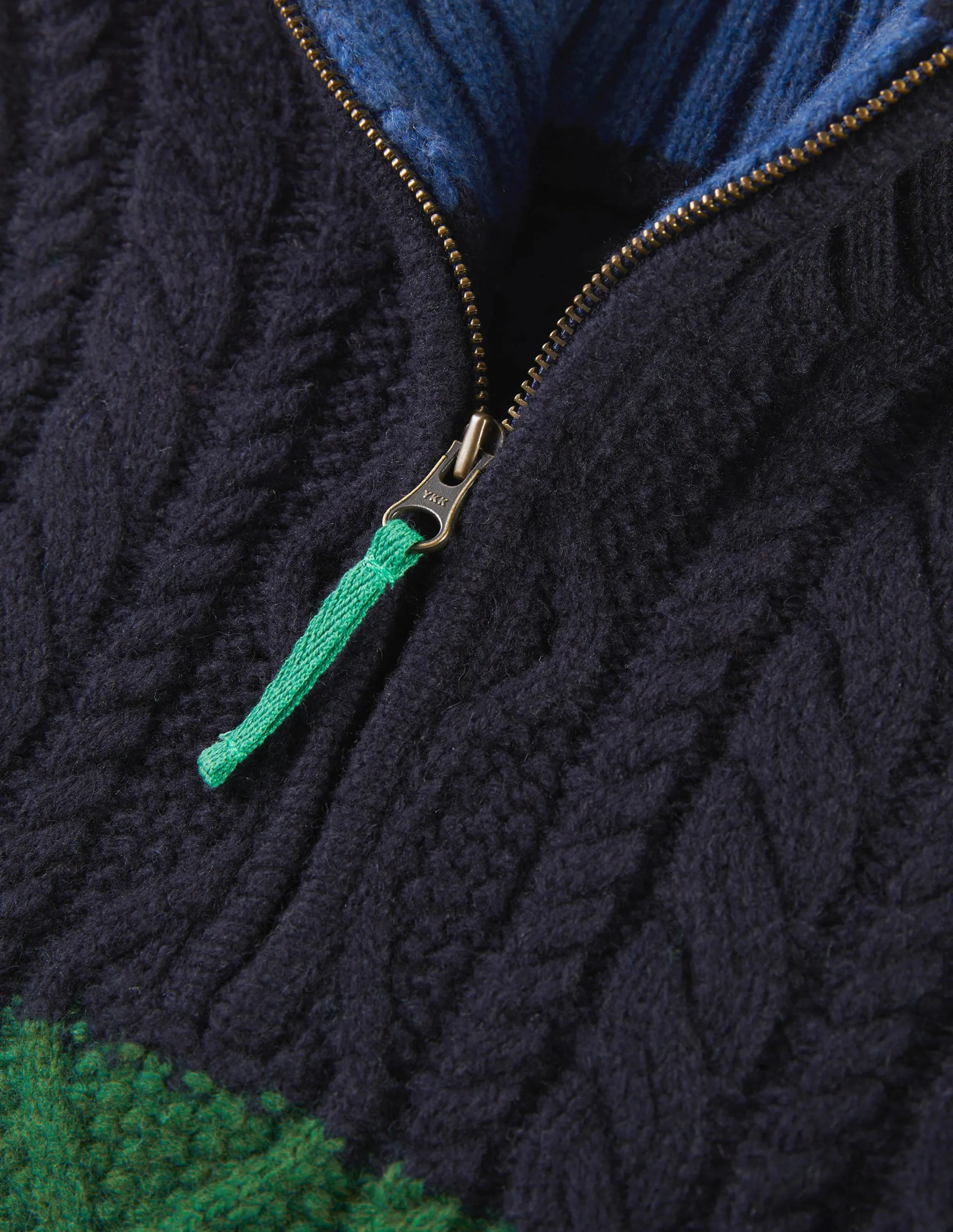 Colourblock Half Zip Cable Knit Jumper-Multi Colourblock