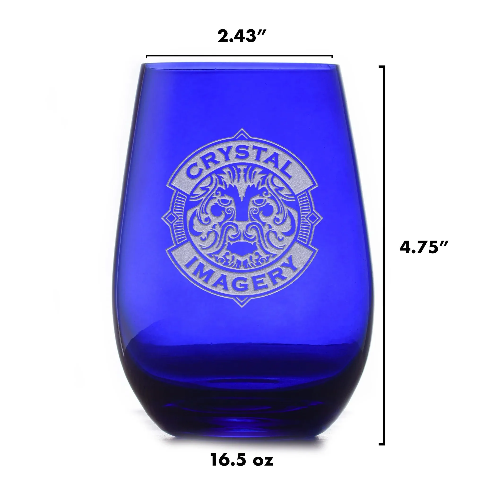 Custom Family Tree Blue Stemless Wine Glass Tumbler by Crystal Imagery