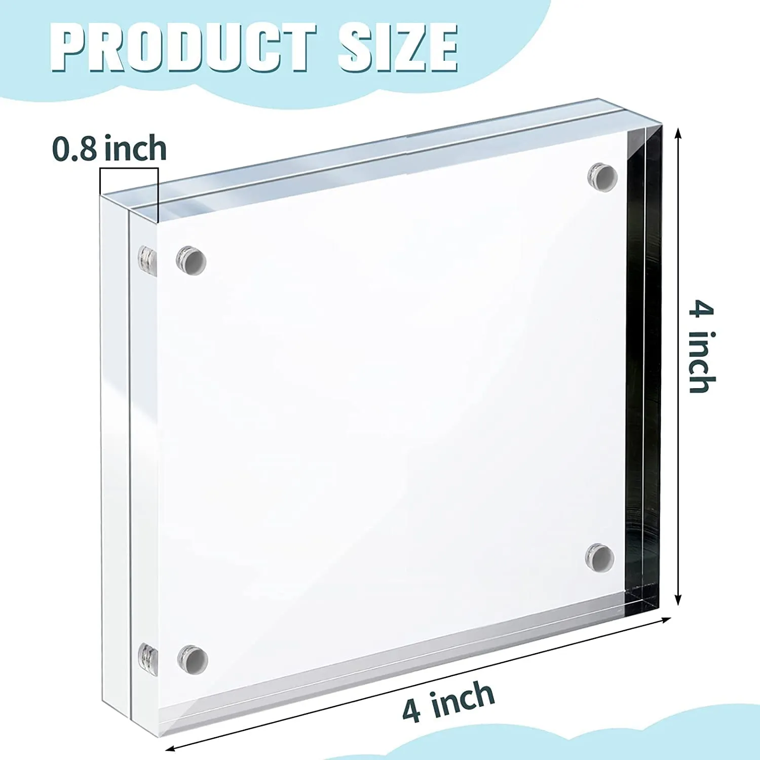 Ecomology (Pack of 1) 4 Inch X4 Inch Clear Transparent Acrylic Picture Frame | Magnetic Picture Frame | Desktop Photo Frame With Magnet, Double Sided Block Set, Frameless Magnetic Photo Frame