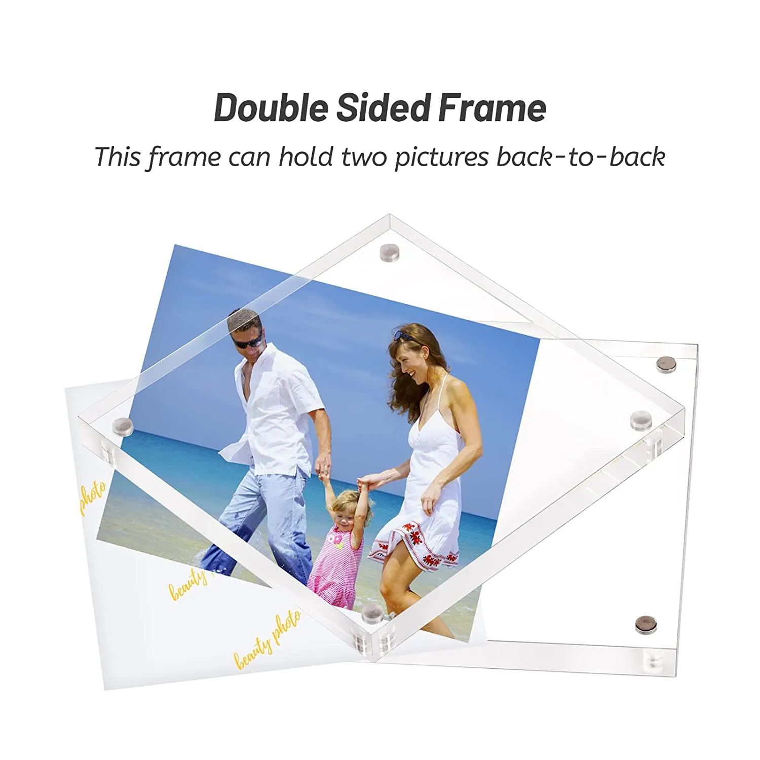 Ecomology (Pack of 1) 4 Inch X4 Inch Clear Transparent Acrylic Picture Frame | Magnetic Picture Frame | Desktop Photo Frame With Magnet, Double Sided Block Set, Frameless Magnetic Photo Frame