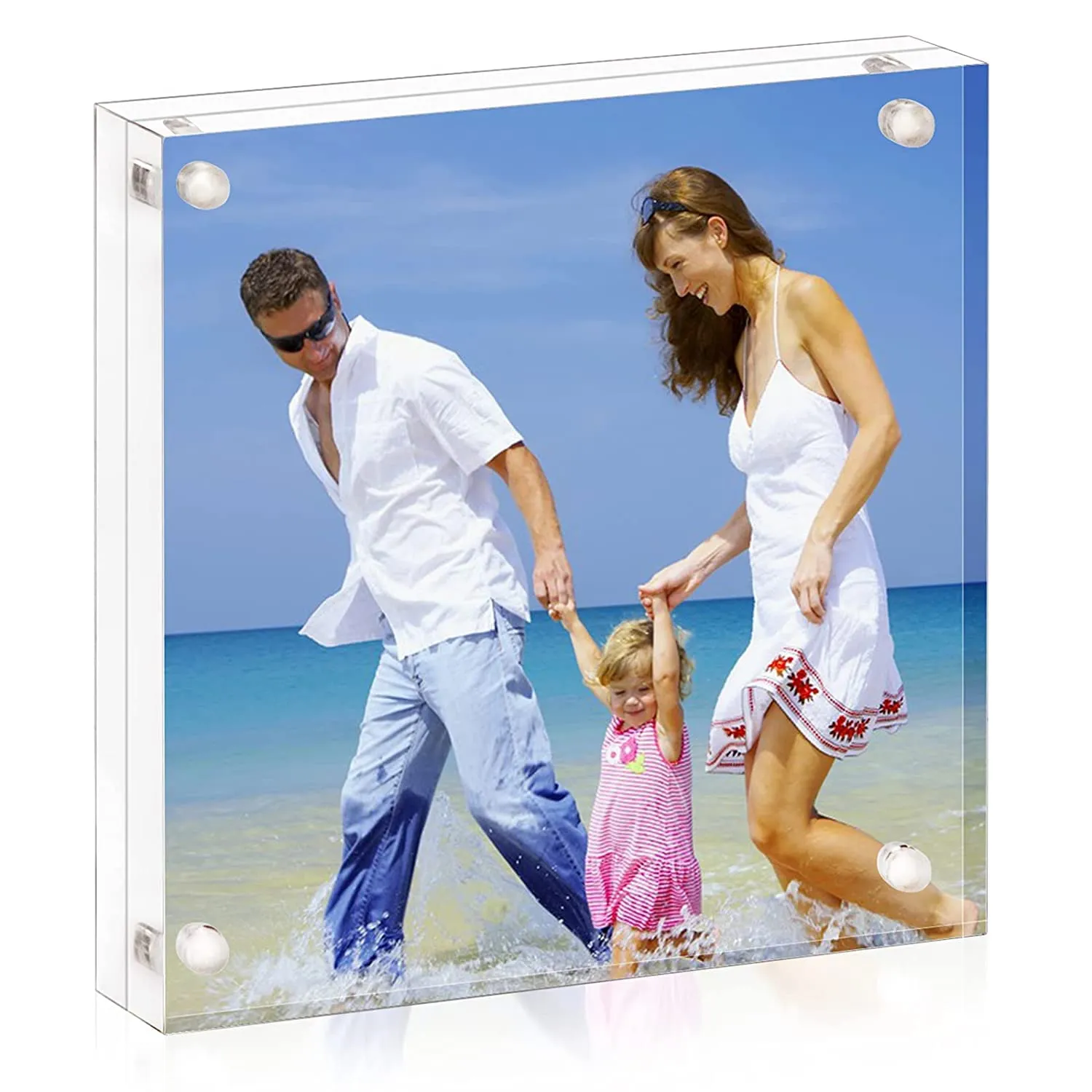 Ecomology (Pack of 1) 4 Inch X4 Inch Clear Transparent Acrylic Picture Frame | Magnetic Picture Frame | Desktop Photo Frame With Magnet, Double Sided Block Set, Frameless Magnetic Photo Frame