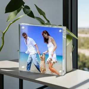 Ecomology (Pack of 1) 4 Inch X4 Inch Clear Transparent Acrylic Picture Frame | Magnetic Picture Frame | Desktop Photo Frame With Magnet, Double Sided Block Set, Frameless Magnetic Photo Frame