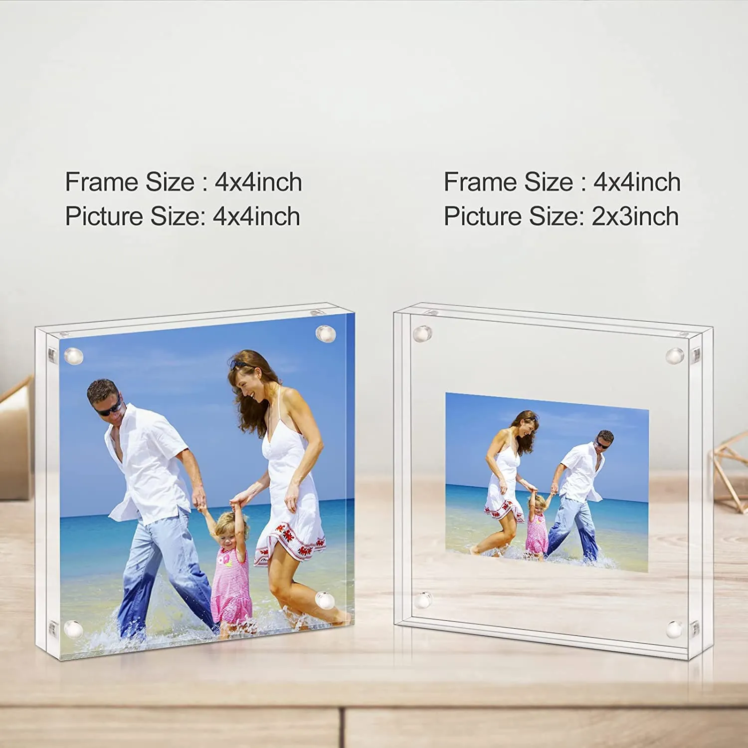 Ecomology (Pack of 1) 4 Inch X4 Inch Clear Transparent Acrylic Picture Frame | Magnetic Picture Frame | Desktop Photo Frame With Magnet, Double Sided Block Set, Frameless Magnetic Photo Frame