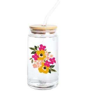Floral Pink Mason Jar Glass