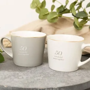 Golden 50th Anniversary Grey & White Mugs