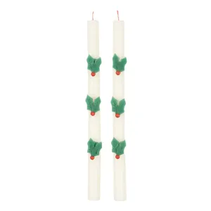 Holly Leaves Taper Candles