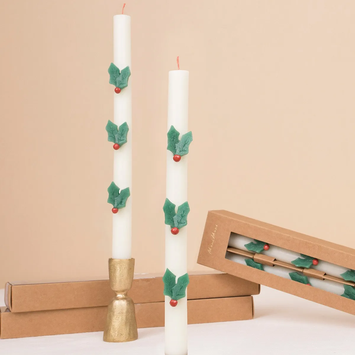 Holly Leaves Taper Candles