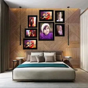 Jacky Chain Glasa Wood MDF Collage Photo Frames (Set of 7, Wall Hanging),Black Wood Photo Frame (Black, 7 Photos)