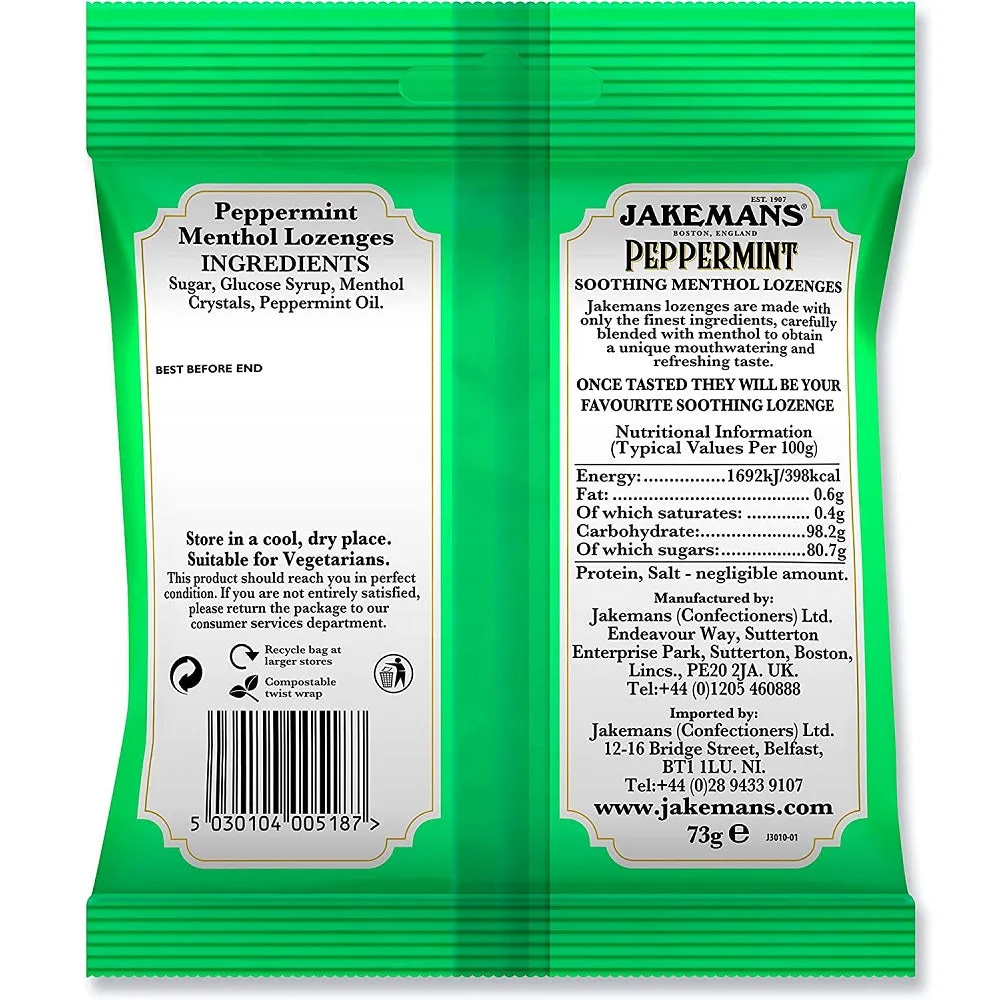 Jakemans Peppermint Soothing Menthol Lozenges 73g