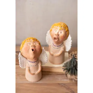 Kalalou set of two caroling clay angels - H4033
