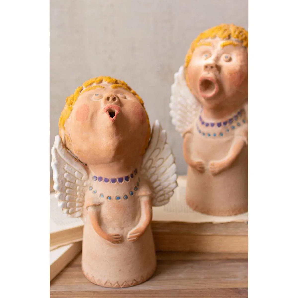 Kalalou set of two caroling clay angels - H4033